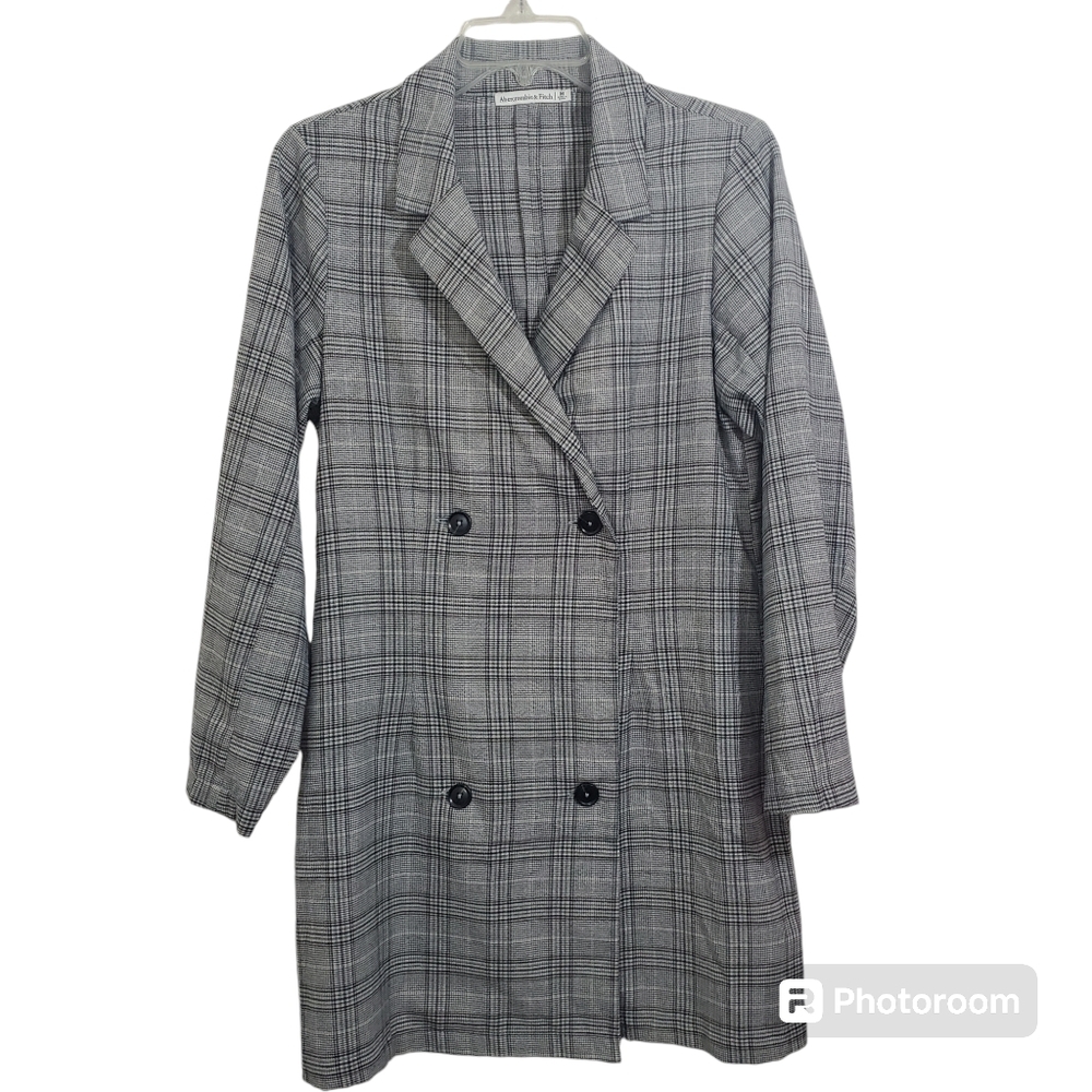 Abercrombie & Fitch Blazer Jacket Mini Dress Grey Plaid Preppy Medium Academia